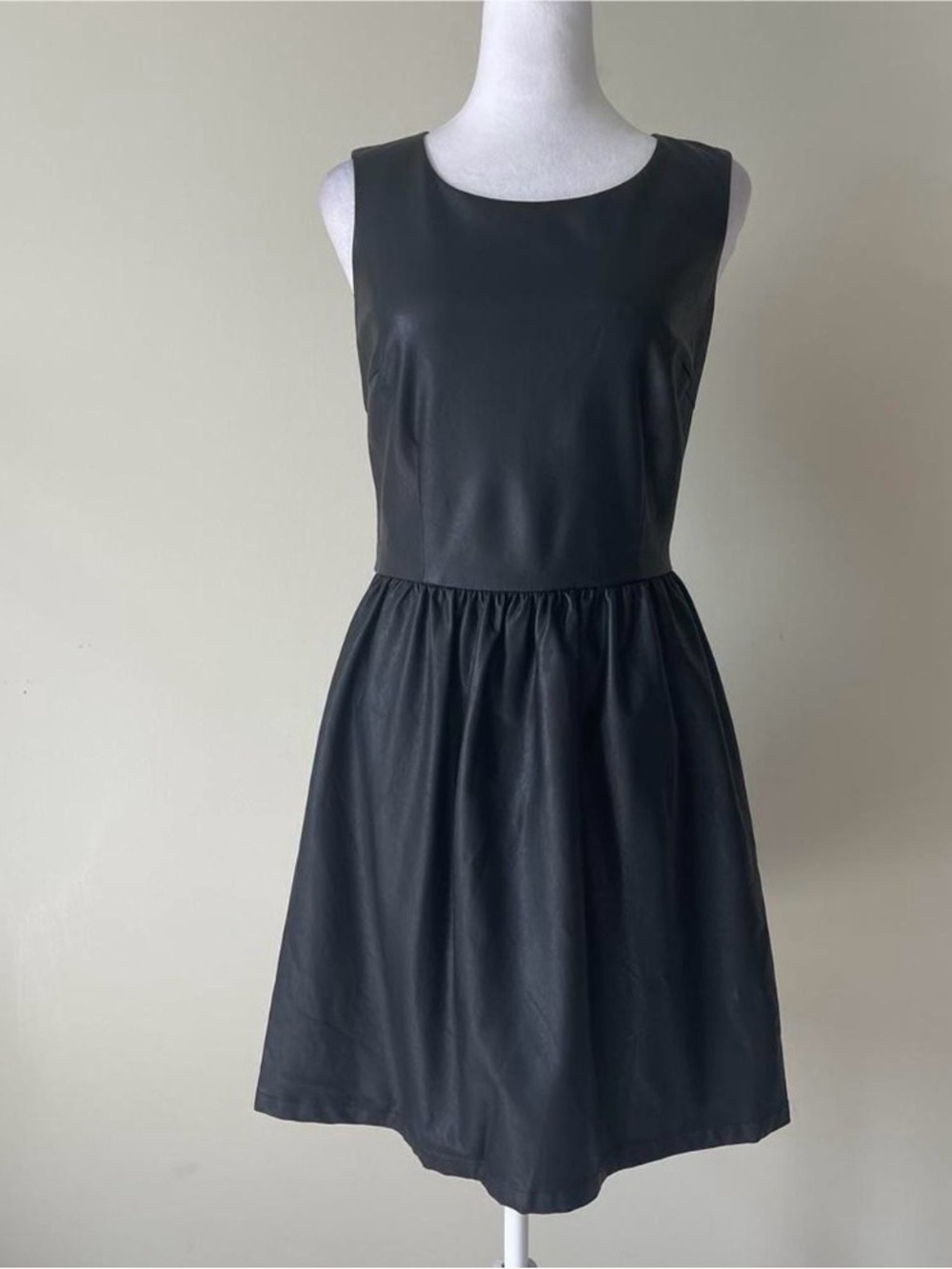 Julie Brown Black Sleeveless leather flared mini dress with gold back zipper